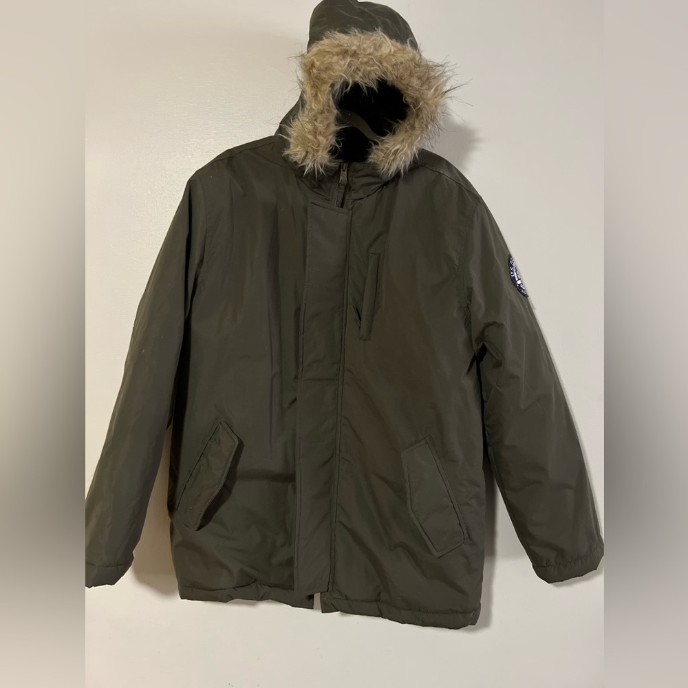 NWOT U.S Polo Assn Faux Fur-Trim Down Parka Large Size